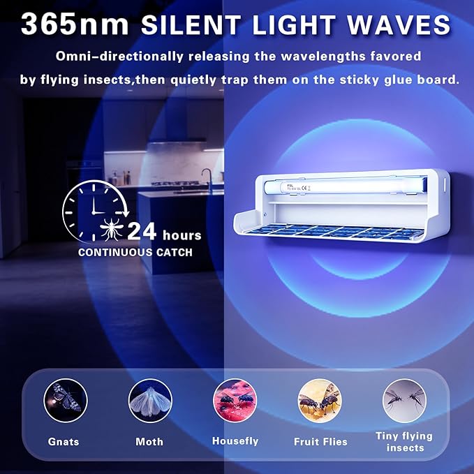 4pack Fly Catcher Indoor,Fruit Fly Traps Indoor for Home,Wall Sconce Fly UV Light Trap for Capturing Flies,Moths, Gnats with 20 Sticky Glue Boards, Bug Catcher Indoor, Light Flying Insect Trap -White