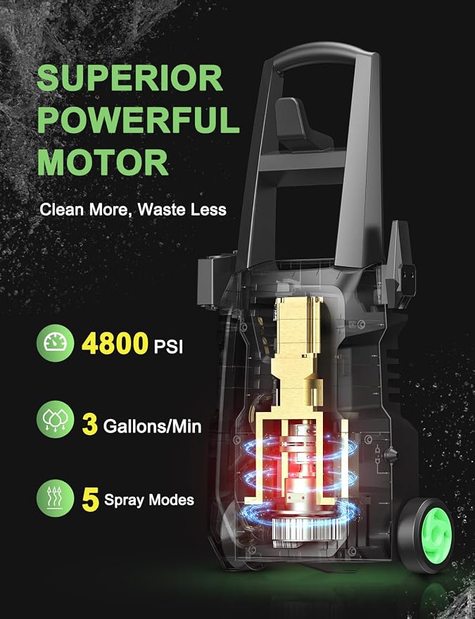 Power Pressure Cleaner for Effortless Cleaning with Surface Cleaner & 4 Nozzles & Detachable Foam Cannon for Easy Use, Home/Driveway/Car Wash/Patio/Fence/Garden