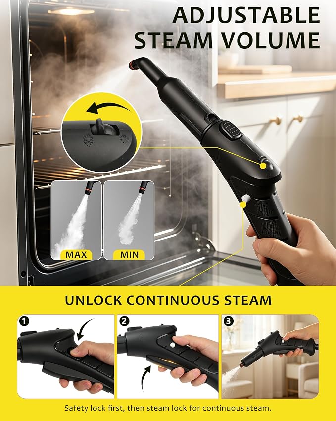 Steam Cleaner, Steamer Mop Cleaning For Home With 20 Accessories | High Temperature 248°F 120°C, Safety Lock, Floor, Window, Oven, Grout, Sealed Tile, Upholstered Furniture, Kitchen, Bathroom