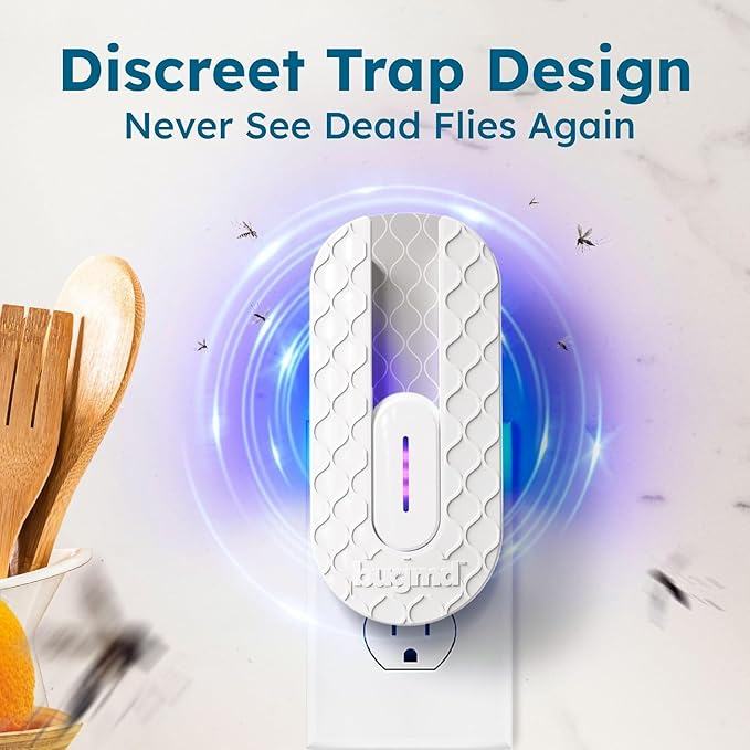 BugMD No Buzz Zone Fruit Fly Traps for Indoors with Honey Scent Bait & UV Light – Gnat Traps for House Indoor, Plug in Fly Trap Indoor, Bug Zapper Alternative, Mosquito Trap for Home (3-Pack)