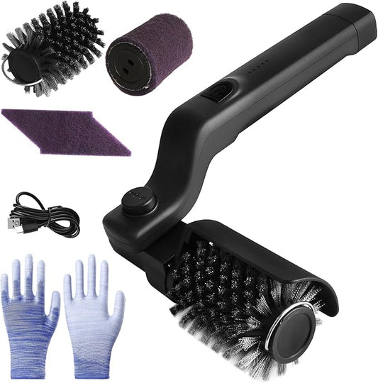 Electric Grill Brush, Rechargeable Cordless BBQ Brush, 180°Adjustable Cleaning Brush, 3-Speed Power, Waterproof Cleaner for BBQ Grates with Extra Brushhead