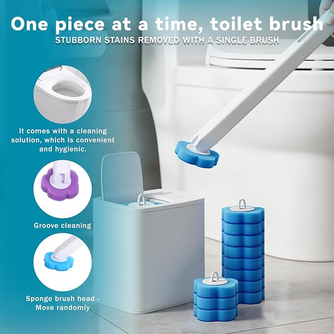 Disposable Toilet Brush, Toilet Wand Kit, Toilet Brushes and Holders with 48 Refills, Toilet Bowl Brush, Toilet Bowl Cleaning Wands, Toilet Bowl Cleaner, Toilet Cleaning System for Bathroom