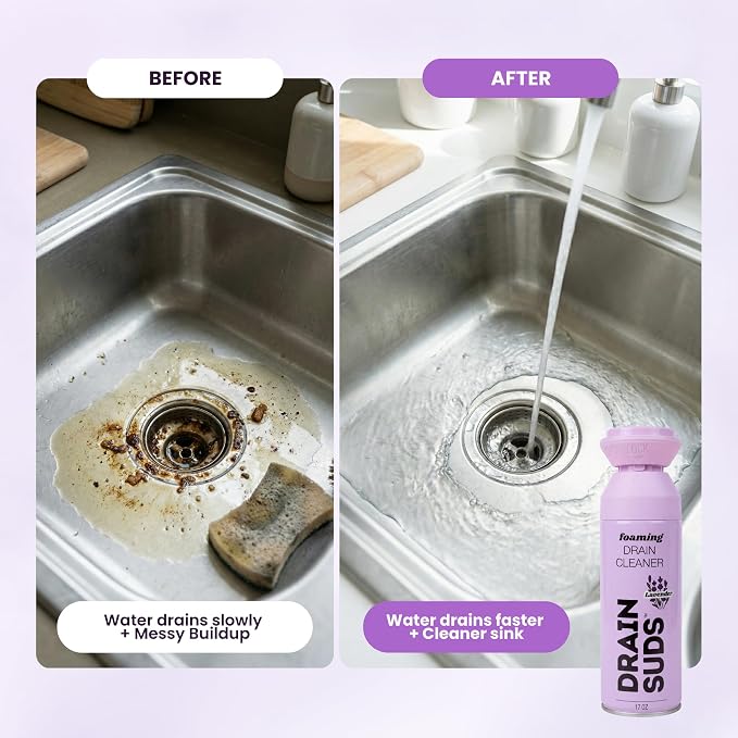 SonicPower Foaming Drain Cleaner, Foam Sink Cleaner and Deodorizer, Drain Clog Remover for Kitchen Sinks, Bathrooms, Garbage Disposals, Shower Drains, Tubs, Washbasin (Lavender (1 Pack))