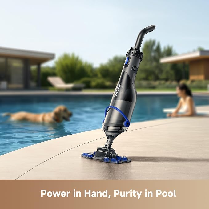 MOVA Handler V10 Cordless Pool Vacuum, 18.5 GPM Suction, Transparent Suction Head & 5.9ft Telescopic Pole and Skimmer Net, 60min Runtime, Handheld Rechargeable Pool Cleaner for All Pool Types, IPX8
