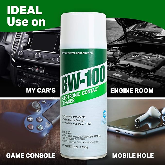 BW-100 Non-Flammable Electronic Contact Cleaner Aerosol Spray- Safely Cleans Joycons, Computers, PCB, and More - Removes dust, dirt and contaminants on contacts - Quick Dry| 16oz/450g