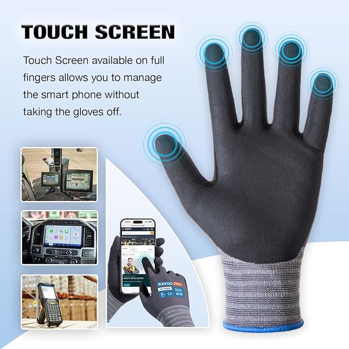 KAYGO Safety Work Gloves MicroFoam Nitrile Coated, 3 Pairs KG18NB,Seamless Knit Nylon Glove with full fingers Touchscreen, Ideal for Automotive,Warehouse,Construction (Gray,Medium)