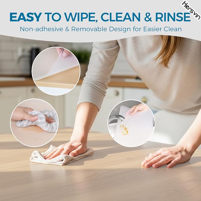 Hersvin Shelf Liners, 18in x 20ft Kitchen Drawer Mats, Non-Adhesive EVA Cupboard Protector, Cabinet Lining, Refrigerator Liner (Clear Dot)