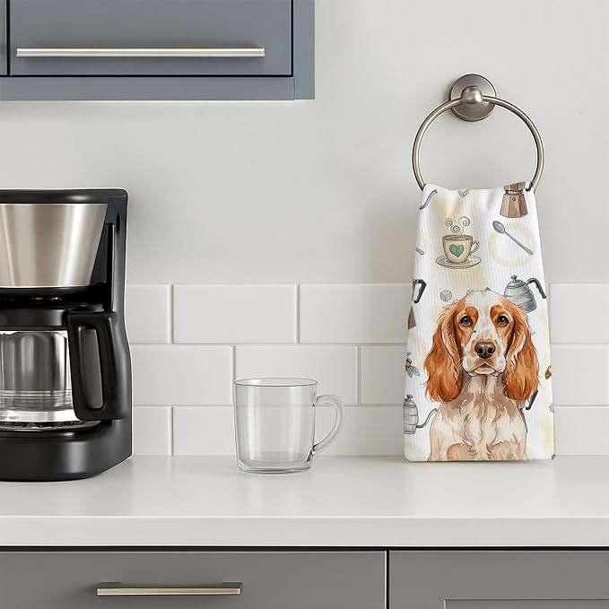 Caroline's Treasures Orange Roan English Cocker Spaniel Coffee Bar Kitchen Towel Velour Plush Front and Cotton Loop Back Machine Washable