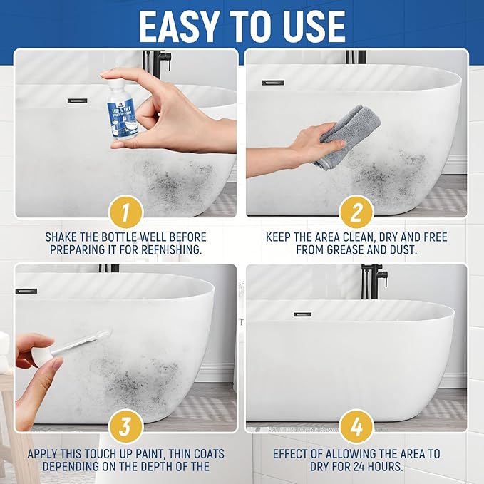Porcelain Sink White Touch Up Paint, Gloss Tile Paint, Porcelain Repair Kit & Appliance Paint for Chips, Scratches, Cracks Spots on Enamel, Acrylic, Porcelains, Sink, Tubs, Bathtub, Appliances, Metal