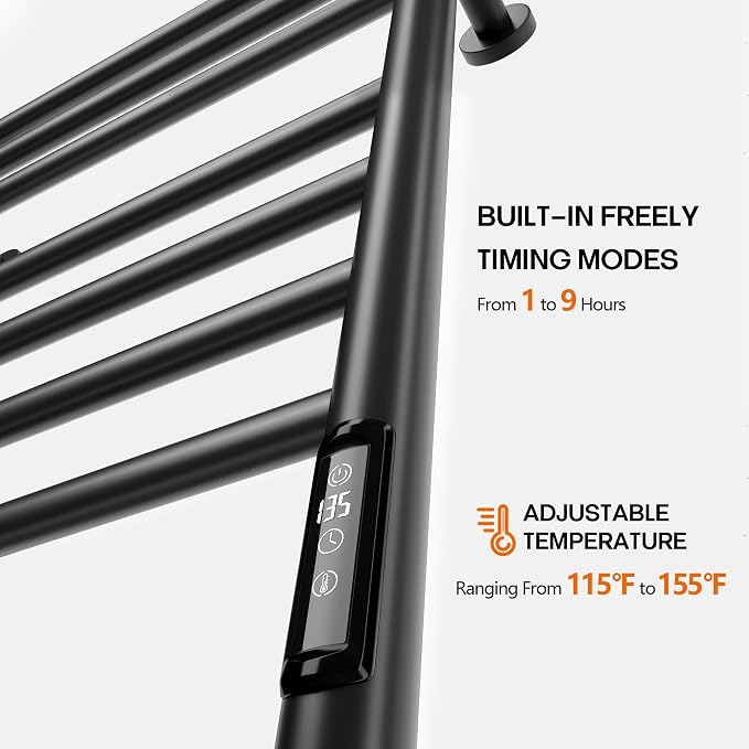 Poloma Towel Warmer Rack for Bathrooms, Heated Towel Rack Wall Mounted, Towel Heater, Towel Dryer, Stainless Steel, 12Bars, Black.