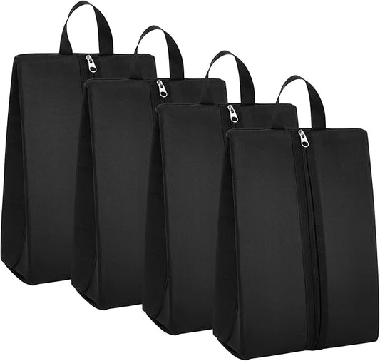 Leinuosen 4 Pcs Smell Proof Cleat Bag for Sport, Odor & Water Resistant, Soccer Football Baseball Golf Shoe Bag with Active Carbon Fabric for Gym & Travel, Fits up to Us Size 14 (Black)