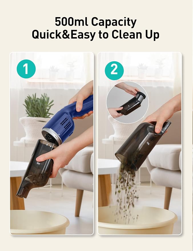Handheld Vacuum Cordless, 24KPA Powerful, Rechargeable, Charging Dock, Ergonomic Handle, 2-in-1 Crevice Tool, 1.8lb Portable Vacuum Cleaner with 2-Speed for Car, Portable Car & Pet Hair Vacuum