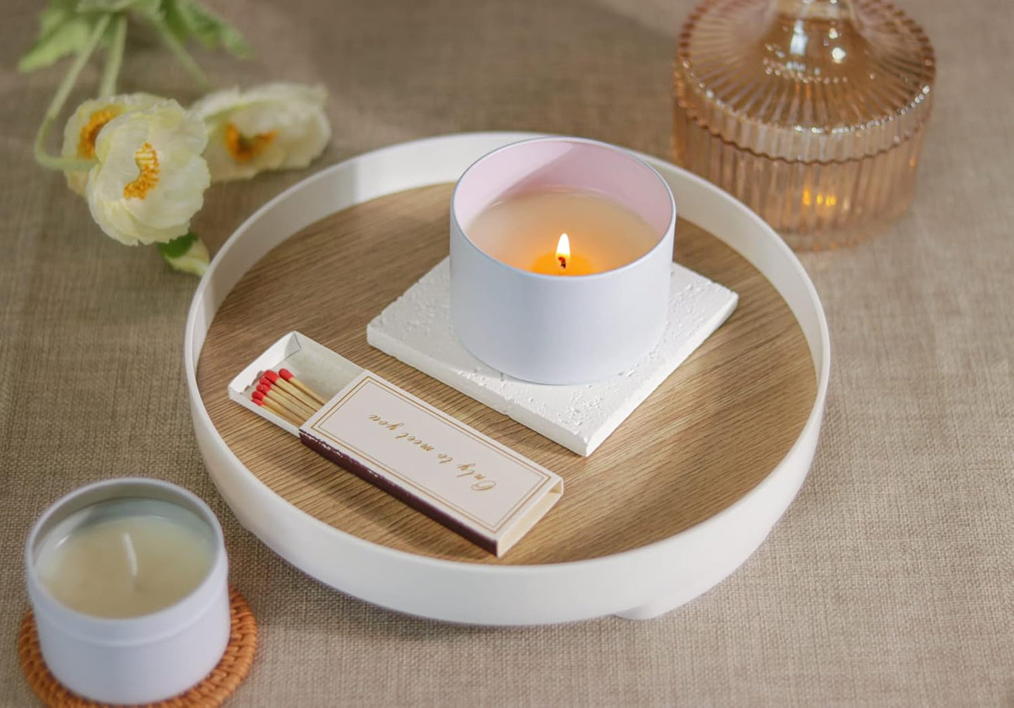 Aroparc Candle Tins 8oz with Lids, 24 Pack Seamless Candle Containers for Candle Making Supplies Empty Candle Jars - Wood Grain Lids White Tins