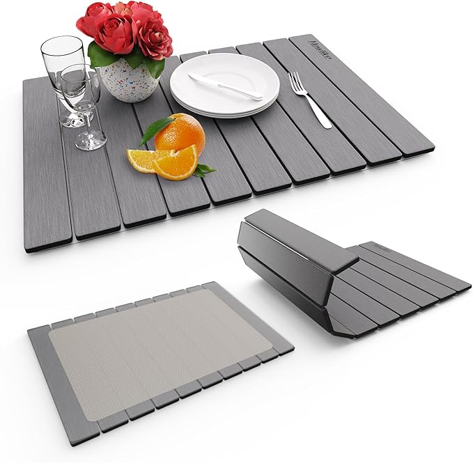 HotFox Dish Drying Mat for Kitchen Counter – Quick Dry Stone Drying Mat, Foldable Diatomaceous Earth Pad, Non-Slip Kitchen Sink Drying Mat, Large Fast Drying Stone Mat for Dishes, Coffee Maker, Grey