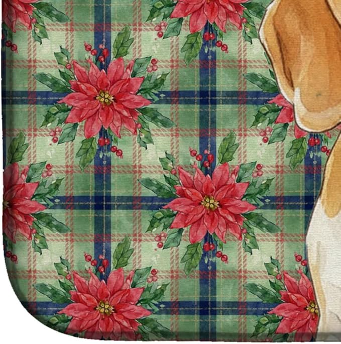 Caroline's Treasures Lemon and White Beagle Christmas PoinsettIas Dish Drying Mat Absorbent Dish Drying Mat Pad for Kitchen Counter Dish Drainer Mat for Countertop, 14 x 21", Multicolor