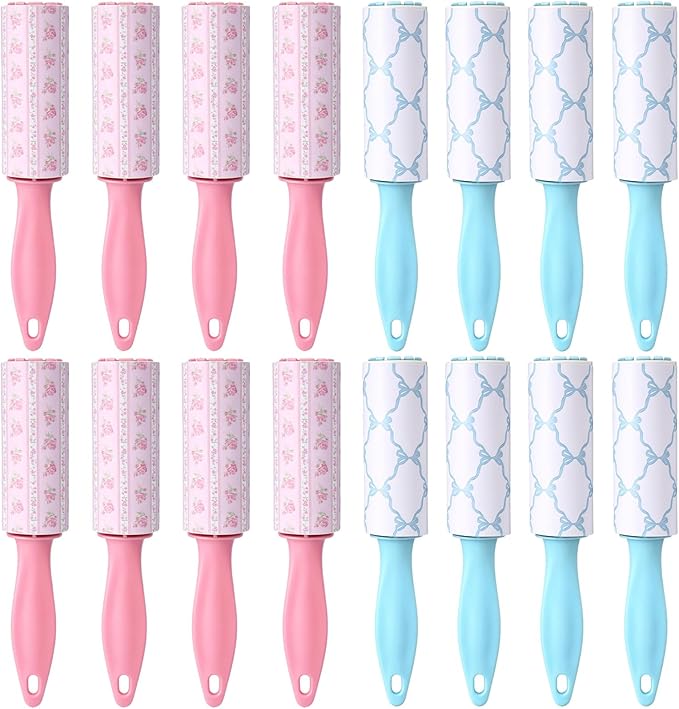 Zhehao 16 Pcs Mini Lint Rollers for Pet Hair Travel Size Clothes Sticky Lint Removers Blue Pink Roller Hair Removal Tools for Dog, Cat, Furniture, Travelers, Pet Owners