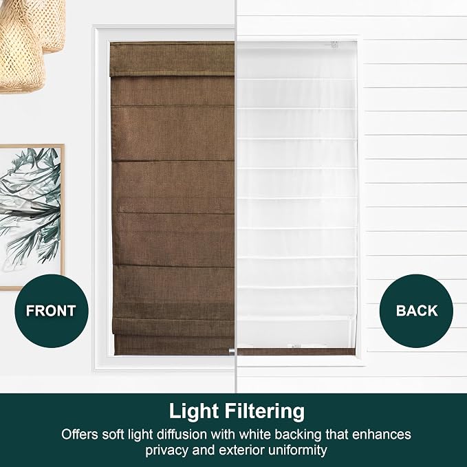 Chicology Cordless Roman Window Shade, Belgian Chocolate, 31"W x 64"H | Cordless Child-Safe, Room Darkening UV, Inside/Outside Mount, True-to-Size No Cut, Rich Textured Fabric, Spot-Clean Care Only