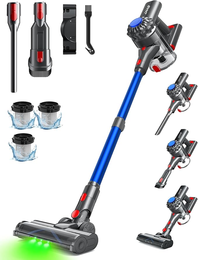 Cordless Vacuum Cleaner, 500W 45KPA Vacuum Cleaners for Home, 45Mins Lightweight Stick Vac with Anti-Tangle Brush, LED Display, Rechargeable Battery for Home, Carpets, Pet Hair, Hardwood Floors