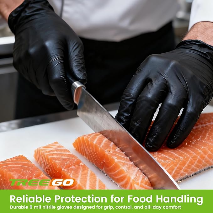 TREEGO 6 Mil Black Nitrile Gloves Small, 1000 Count Disposable Powder-Free Latex-Free, Food Prep Food Service Gloves, Medical Exam Use