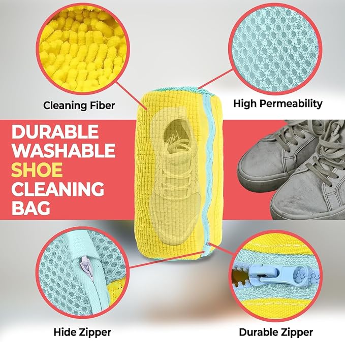 2 Pack (XXL) Shoe Washing Machine Bag: Laundry Bag for Washing Machine - Reusable Cleaning Laundry bag for Sneaker, Tennis Shoe, Cleaner Kit, 360° Deep Clean with Shape keeper (2 PCS)
