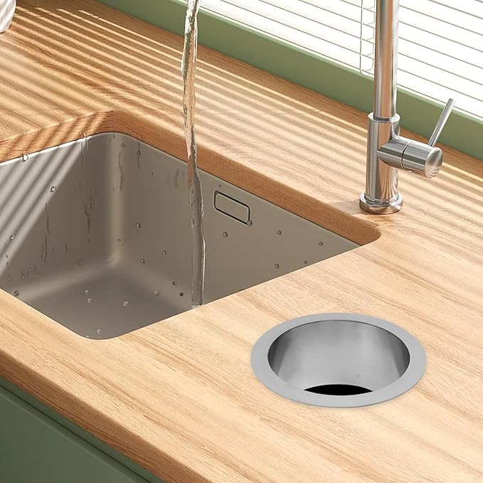 Antrader Drop-in Trash Chute,1Pcs Kitchen Counter Trash Chute Counter Top Trash Chute Stainless Steel Countertop Trash and Waste Chute,Round (200mm/7.87inch)