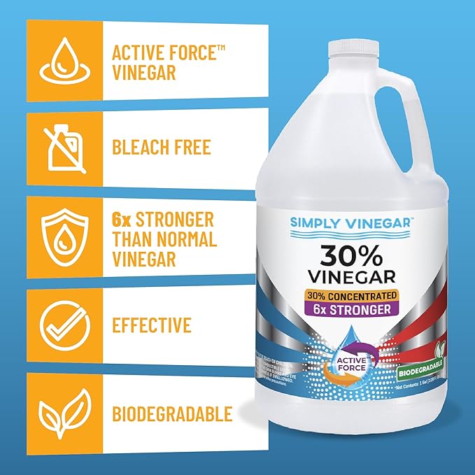 Simply Vinegar 30% Vinegar – Pure Concentrated Active-Force Vinegar for Cleaning, Home, and Garden, 128 oz