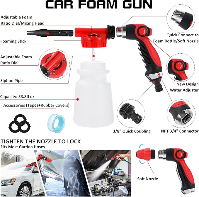 35Pcs Car Wash Detailing Kit Cleaning Kits with Foam Gun Sprayer Collapsible Bucket Brush Large Wash Mitt Towels Complete Interior Exterior Car Washing Supply Set Blue