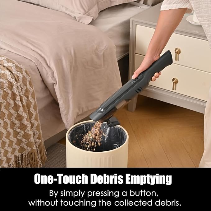 Handheld Vacuum Cordless, Lightweight 1.4lb with Powerful Suction, Charging Dock, Single Touch Empty and Detachable Dust Cup, Portable Mini Car Vac for Home Office and Pet Hair (Dark Grey)