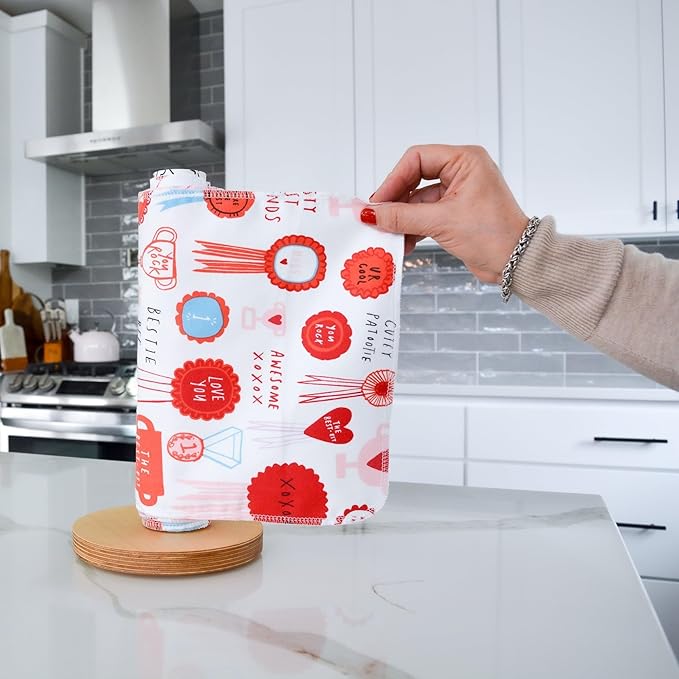 UNpaper® Towel Roll 12 Pack – Reusable Paper Towels on Tube – Washable Cotton Flannel Kitchen Roll – Zero Waste Snap Free Alternative Made in USA (XOXO, 12 Pack)