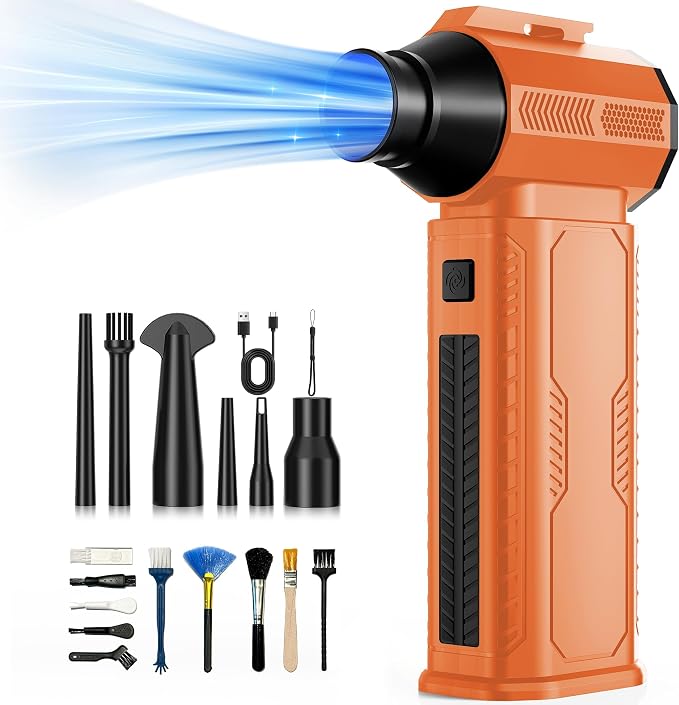 Compressed Air Duster, 130,000RPM Ultra-Powerful Cordless Electric Air Duster with 8000mAh Rechargeable Battery, 4-Gear Adjustable Air Blower for Keyboard, Computer, Car - Orange