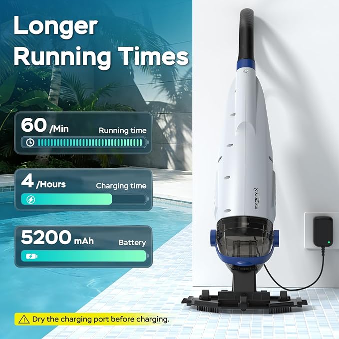 Pool Vacuum for Above Ground Pool with 72.85" Pole, Upgraded 18.5 GPM Powerful Suction Handheld Pool Vacuum, 4 Filter Bags & 1H RunTime Rechargeable Pool Vacuum Cleaner for Above/Inground Pools