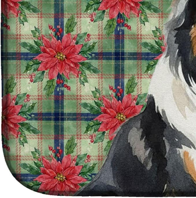 Caroline's Treasures Tricolor Collie Christmas PoinsettIas Dish Drying Mat Absorbent Dish Drying Mat Pad for Kitchen Counter Dish Drainer Mat for Countertop, 14 x 21", Multicolor