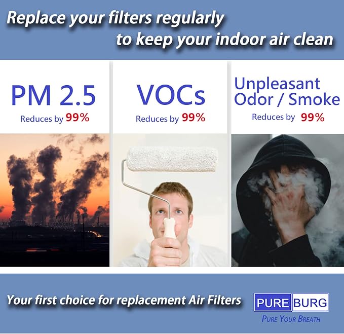 PUREBURG Replacement Filter Set Compatible with Vornado AQS25 & AQS35 Air Purifier Part MD1-0004 & MD1-0005,2-Pack H13 True HEPA Activated Carbon Pre-Filters Air Clean