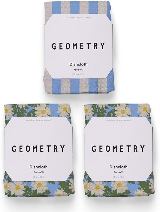 GEOMETRY Kitchen Dish Cloths - Spring & Summer Collection - Premium Dishcloths with Geoweave - Absorbent & Fast Drying Kitchen Towels - Daisy Sky, 10" x 10" - 3-Pack