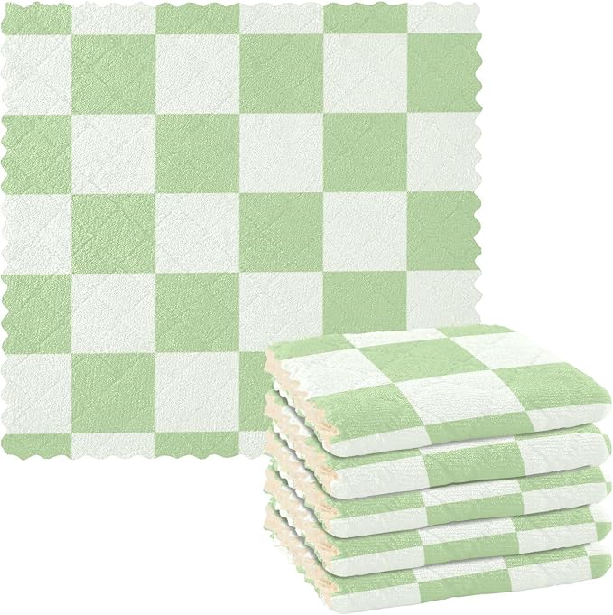 Checkered Mint Green and White Kitchen Towels Dish Cloths Set of 6 Microfiber Cleaning Cloths for Cars Super Absorbent Machine