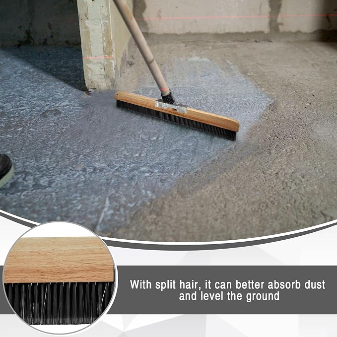 2 Pack 24 Inch Concrete Broom Finishing Tools Wood Backed, Polypropylene Bristles Brush Push Brooms Without Handle for Concrete Finishes Hard Floors
