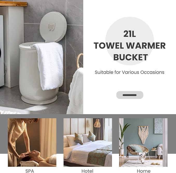Giantex Towel Warmer Bucket for Bathroom, Portable Spa Hot Towel Heater, Flip-top Lid, Fragrance Holder, Auto Shut Off, 21L Large Towel Warmer Fits up to 2 Oversized Towels Bathrobes (Light Gray)