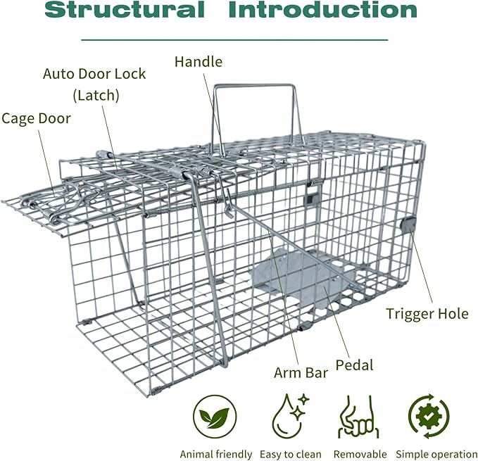 Humane Live Animal Trap for Squirrels, Chipmunks, Rats, Rabbits & Small Cats – Heavy-Duty Steel Mesh Cage for Safe Catch & Release 17.3” x 7.9” x 8.3” (Large（1pack）)