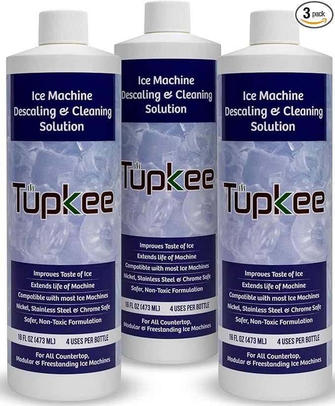 Tupkee Ice Machine Cleaner and Descaler - 16 fl oz, Nickel Safe Ice Maker Cleaner - Compatible with: Whirlpool 4396808, Manitowac, Ice-O-Matic, Scotsman, Follett & more! - Made in USA - Pack of 3