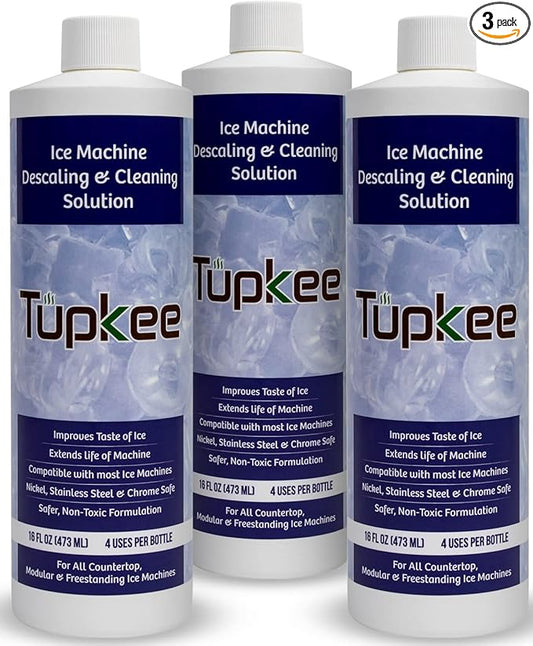 Tupkee Ice Machine Cleaner and Descaler - 16 fl oz, Nickel Safe Ice Maker Cleaner - Compatible with: Whirlpool 4396808, Manitowac, Ice-O-Matic, Scotsman, Follett & more! - Made in USA - Pack of 3