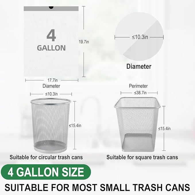 500 Counts 4 Gallon Trash Bag Drawstring Small Trash Bags, Thick Pre-separated Garbage Bags, Trash Bin Liners, Suitable for bathroom, kitchen, bedroom, office (White)