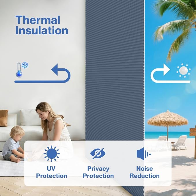 No Drill Cellular Shades, Dark Blue Custom Size Cordless Light Filtering Pull Down Pleated Honeycomb Blind Thermal Insulated Easy Install for Indoor Window Bedroom Living Room Kitchen Door