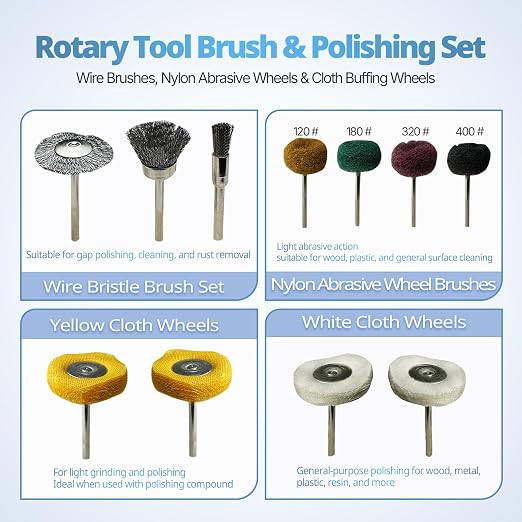 135 PCS Polishing & Buffing Wheels Kit with 1/8-Inch Shank for Dremel Rotary Tool, Includes 2 Polishing Compounds, Sanding Kit for Metal, Wood, Jewelry, Glass, and DIY Projects