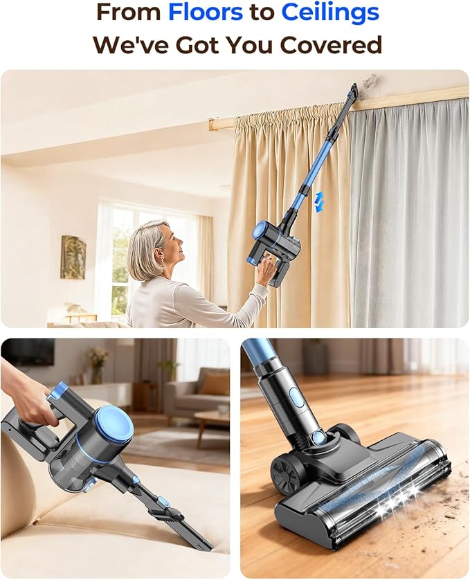 UML0 N8 Cordless Vacuum Cleaner,Lightweight Stick Vacuum with Powerful Suction,2200mAh Battery,40 Mins Runtime, Self-Standing,Rechargeable Vacuum Cleaners for Home Hardwood Floor Pet Hair (Navy)
