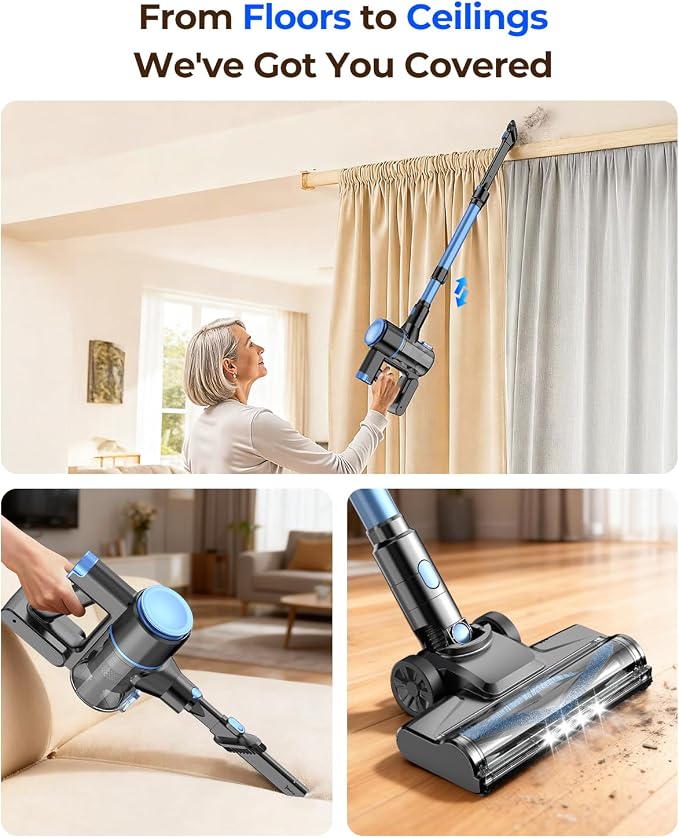 UML0 N8 Cordless Vacuum Cleaner,Lightweight Stick Vacuum with Powerful Suction,2200mAh Battery,40 Mins Runtime, Self-Standing,Rechargeable Vacuum Cleaners for Home Hardwood Floor Pet Hair (Cobalt)