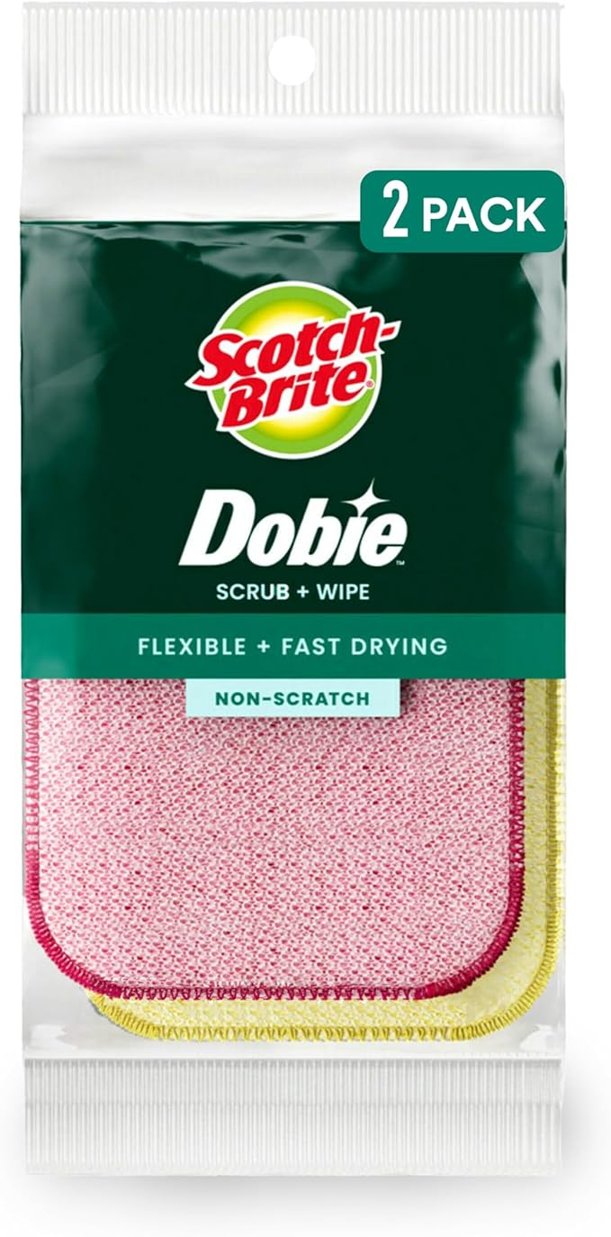 Scotch-Brite Dobie Scrub & Wipe Cloths,Sponge Cloths for Cleaning Kitchen,Bathroom,and Household,Dobie Scrub and Wipe Cloth Absorbs-and Doesn't Scratch,2 Cleaning-Cloths,(Pack of 12)