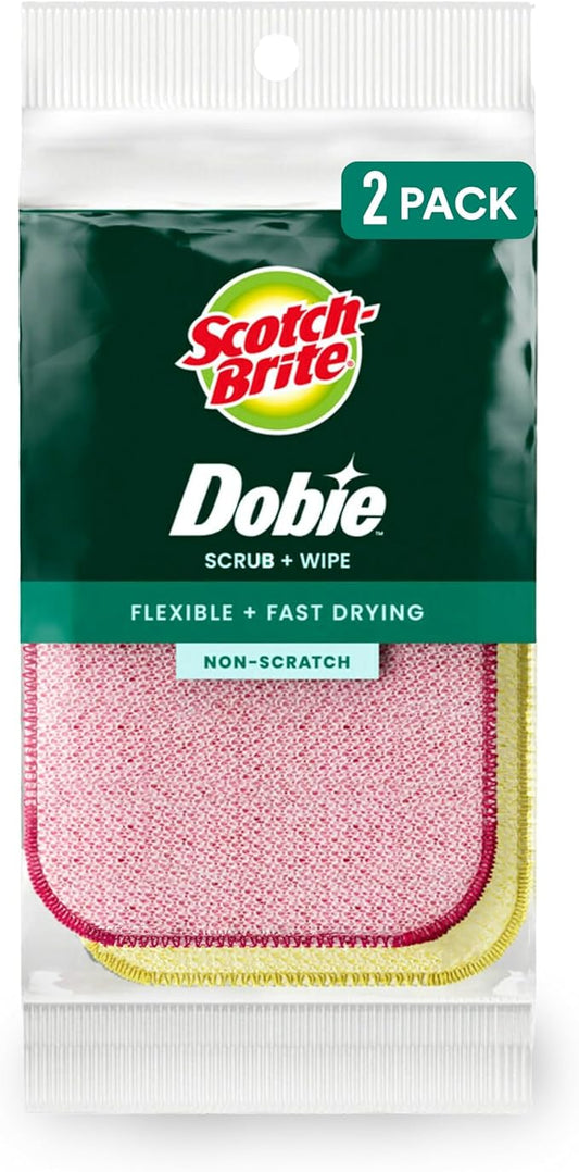 Scotch-Brite Dobie Scrub & Wipe Cloths,Sponge Cloths for Cleaning Kitchen,Bathroom,and Household,Dobie Scrub and Wipe Cloth Absorbs-and Doesn't Scratch,2 Cleaning-Cloths,(Pack of 12)