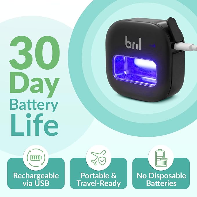 Bril UV-C Toothbrush Sanitizer and Holder – Wall Mounted, Rechargeable, 30-Day Battery, Magnetic Mount, Fits Electric and Manual Brushes, Portable Travel Case, Auto-Shutoff – Multipack