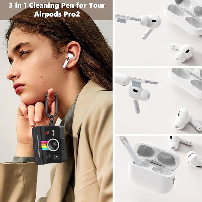 VISOOM Retro Case for AirPods Pro Case Cover Women Men,Fashion Silicone Air iPods Pro 2 1 Gen Case with Cleanner Kit Compatible with Apple Airpods Pro 2nd 1st Generation Cases,Black