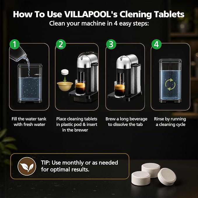 Descaling Kit Compatible with Nespresso Vertuo, 12 Month Supply-Includes 1 Bottle of Descaling Solution, 12 Cleaning Tablets & 2 Reusable Pods, Cleans Pod Area & Limescale, for Vertuoline